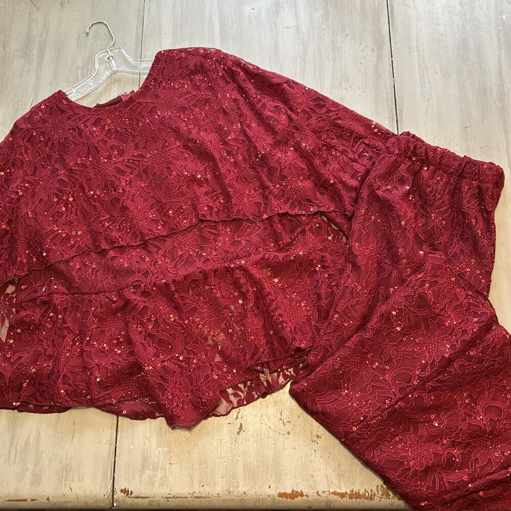 Seven Karat Jewel Red Sequins Skirt Set Sz 3X Modest Church Outfit Peplum Cape